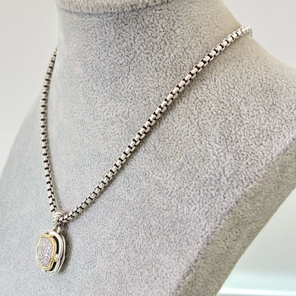 David Yurman 925 & 18k Gold Labyrinth Pendant Necklace with Diamonds 18" - Picture 8 of 11